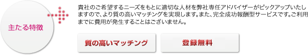 ニーズを元に適切な人材をご紹介します。完全成功報酬型ですのでご利用までに費用は発生しません